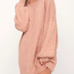 Lulu's Slater Blush Pink Fuzzy Sweater Dress